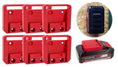 6x Uchwyt wieszak na baterie akumulator do Einhell 18V mocowanie czerwony