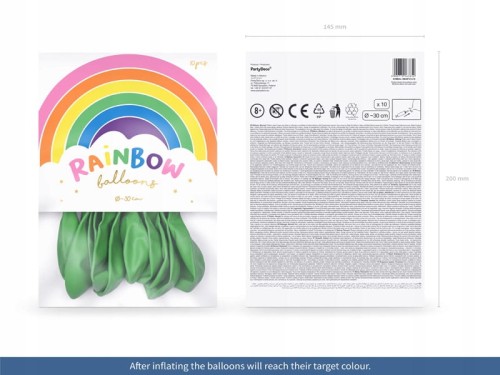 BALONY lateksowe RAINBOW pastel ZIELONE urodziny 10 sztuk