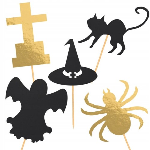 Toppery Dekoracyjne Halloween Na Babeczki Topper pająk kot duch 5 sztuk
