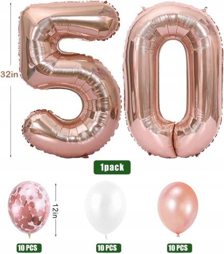 Balonowa dekoracja na 50 urodziny- balony, girlandy różowe złoto TOPHOPE