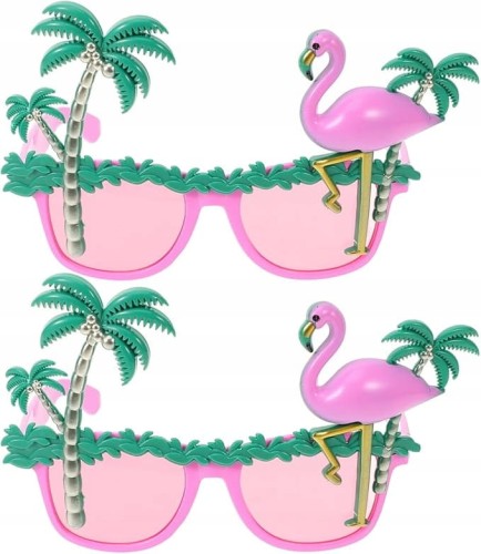 2x Okulary Imprezowe PALMY I FLAMINGI Różowe Hawaje Party Fotobudka Lato