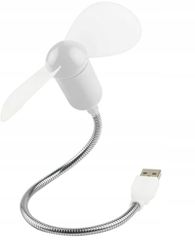 Mini Wentylator USB Elastyczny 30cm Cichy Do Laptopa Powerbank Biały