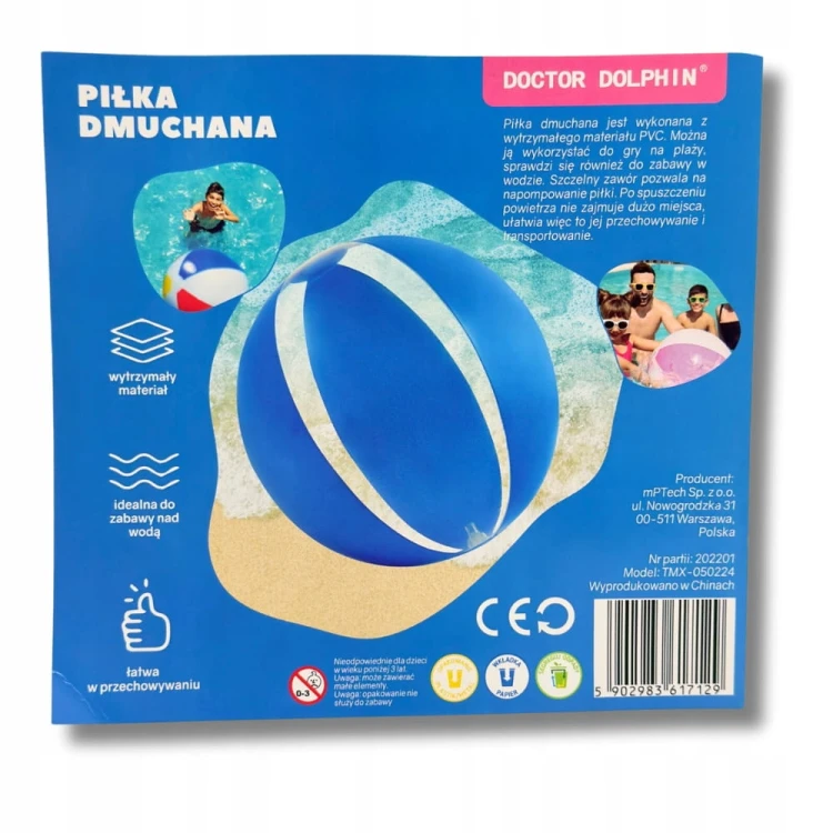 PIŁKA DMUCHANA PLAŻOWA DO BASENU BASENOWA NAD MORZE DR DOLPHIN NIEBIESKA