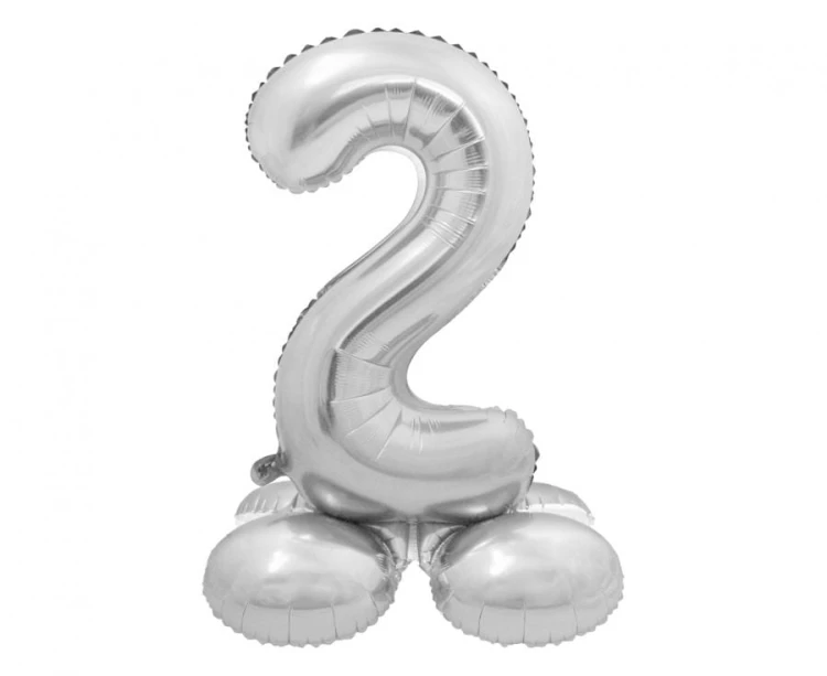 BALON foliowy SMART cyfra 2 dwa SREBRNA duża STOJĄCA 72 cm