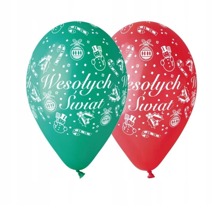 Balony nadruk Wesołych Świąt Boże Narodzenie 5 sztuk na hel powietrze