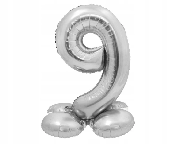 BALON foliowy SMART cyfra 9 SREBRNA duża STOJĄCA 72 cm