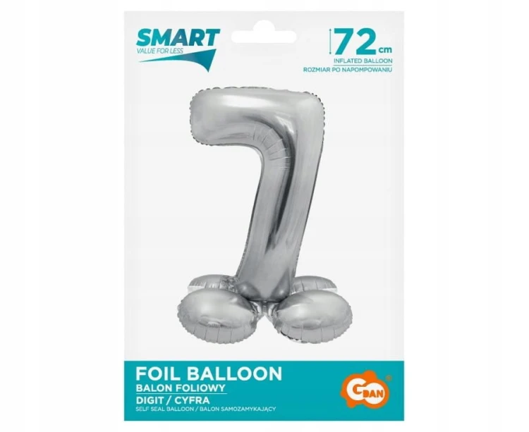 BALON foliowy SMART cyfra 7 SREBRNA duża STOJĄCA 72 cm