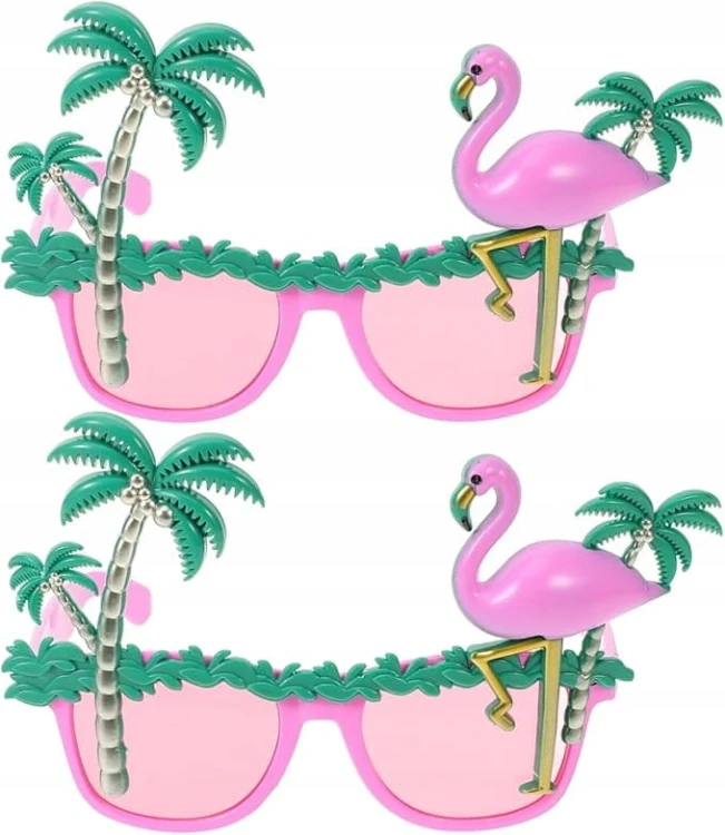 2x Okulary Imprezowe PALMY I FLAMINGI Różowe Hawaje Party Fotobudka Lato