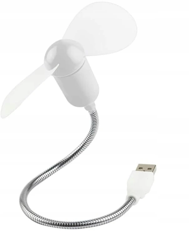 Mini Wentylator USB Elastyczny 30cm Cichy Do Laptopa Powerbank Biały