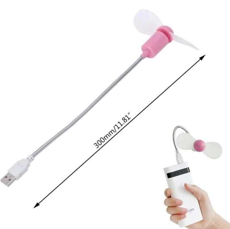 Mini Wentylator USB Elastyczny 30cm Cichy Do Laptopa Powerbank Biały