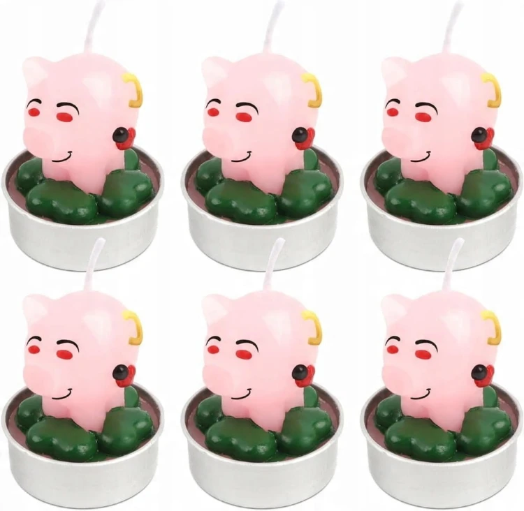 6x Podgrzewacz tealight Świeczki świąteczne świnka na szczęście dekoracja