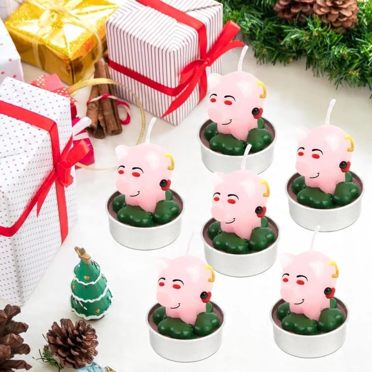 6x Podgrzewacz tealight Świeczki świąteczne świnka na szczęście dekoracja