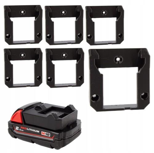6x Uchwyt wieszak na baterie akumulator do MILWAUKEE M18 mocowanie czarny