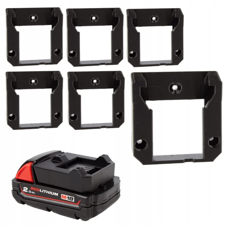6x Uchwyt wieszak na baterie akumulator do MILWAUKEE M18 mocowanie czarny