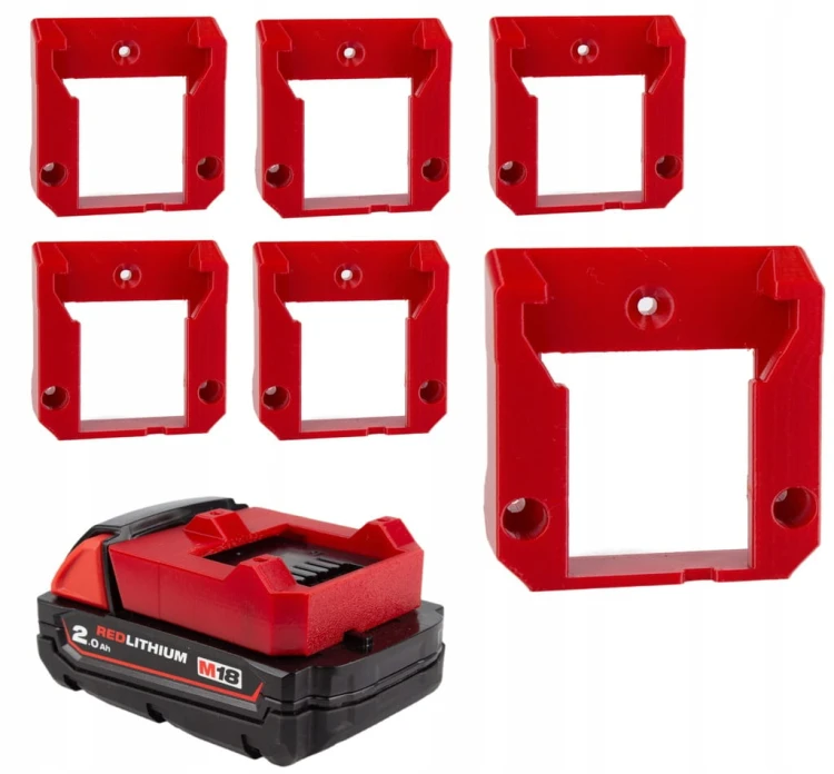 6x Uchwyt wieszak na baterie akumulator do MILWAUKEE M18 mocowanie czerwony