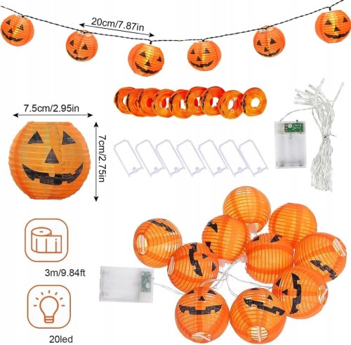 Girlanda LED Halloween Dynia 3m 20 diod na baterie lampki dynie wiszące