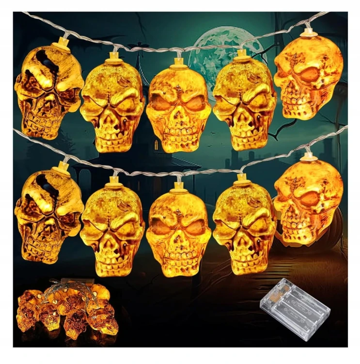 Girlanda LED Halloween czaszki 3m 20 diod na baterie lampki czaszki wiszące