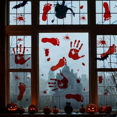 Naklejki Halloween na okno horror krwawe upiorne dekoracje ozdoby 7 sztuk