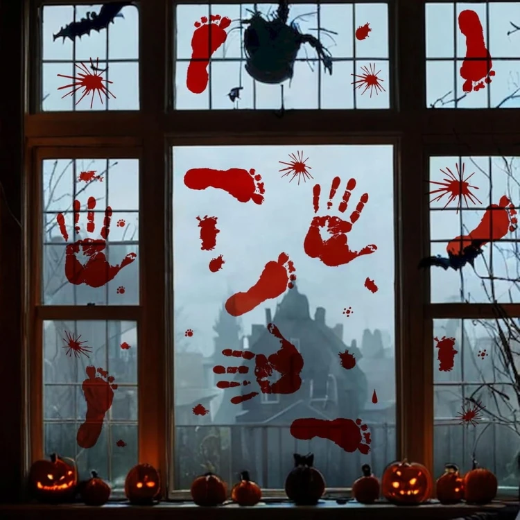 Naklejki Halloween na okno horror krwawe upiorne dekoracje ozdoby 7 sztuk