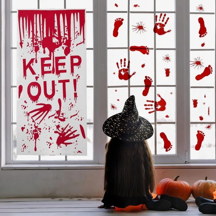 Naklejki Halloween na okno horror krwawe upiorne dekoracje ozdoby 7 sztuk