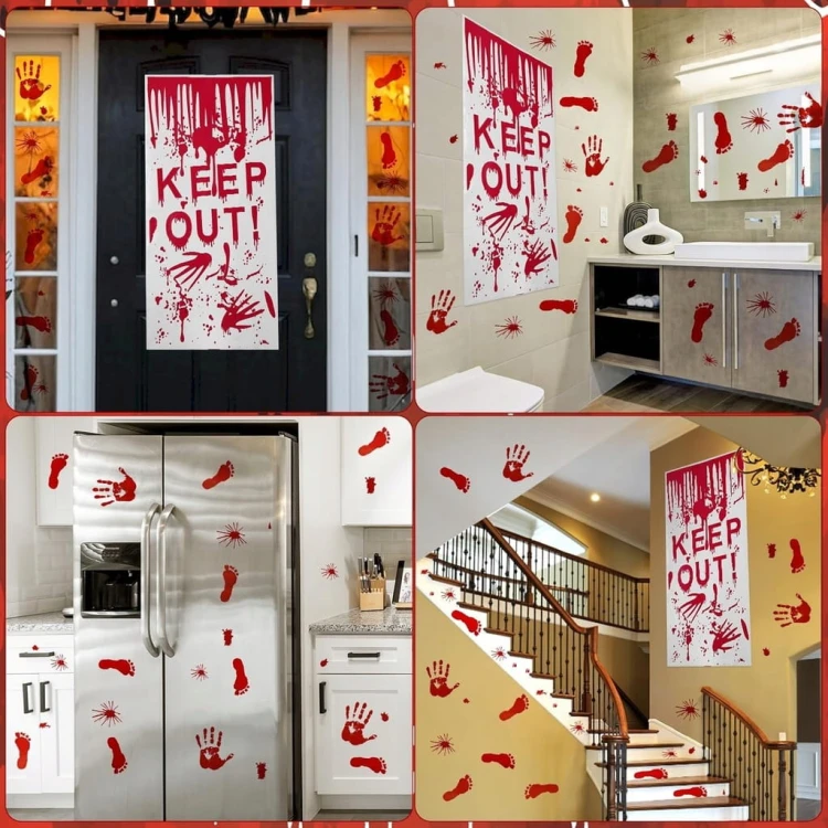 Naklejki Halloween na okno horror krwawe upiorne dekoracje ozdoby 7 sztuk