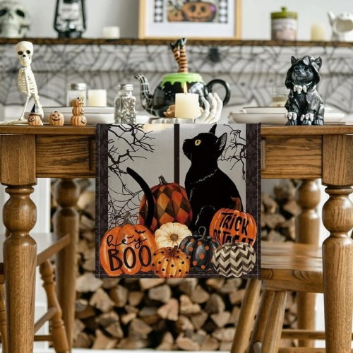 Bieżnik na stół Halloween 40x180 cm dynie czarny kot nietoperze dekoracja