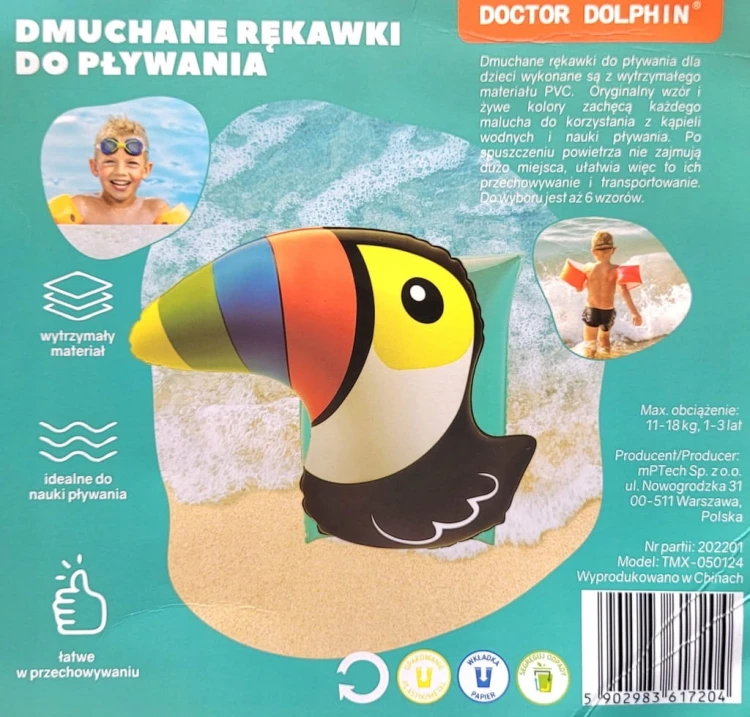 RĘKAWKI DO PŁYWANIA DMUCHANE DLA DZIECI TUKAN PTAK 18 KG NA BASEN