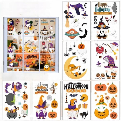 Naklejki na okno dekoracja HALLOWEEN 70 sztuk kolorowe duże i małe pająki