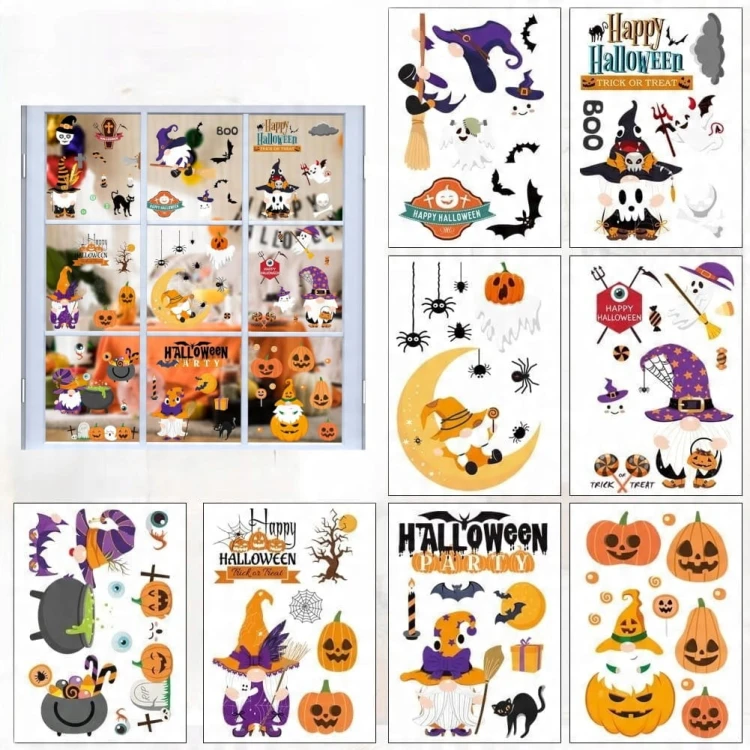 Naklejki na okno dekoracja HALLOWEEN 70 sztuk kolorowe duże i małe pająki
