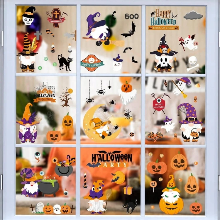 Naklejki na okno dekoracja HALLOWEEN 70 sztuk kolorowe duże i małe pająki