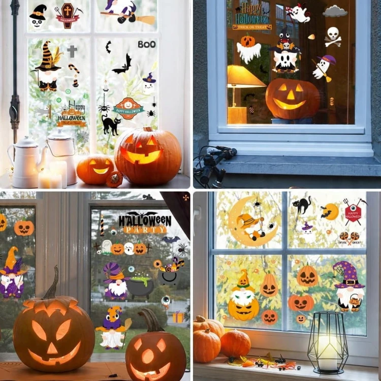 Naklejki na okno dekoracja HALLOWEEN 70 sztuk kolorowe duże i małe pająki