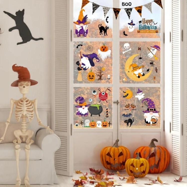 Naklejki na okno dekoracja HALLOWEEN 70 sztuk kolorowe duże i małe pająki