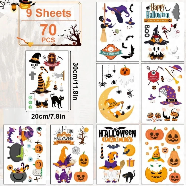 Naklejki na okno dekoracja HALLOWEEN 70 sztuk kolorowe duże i małe pająki