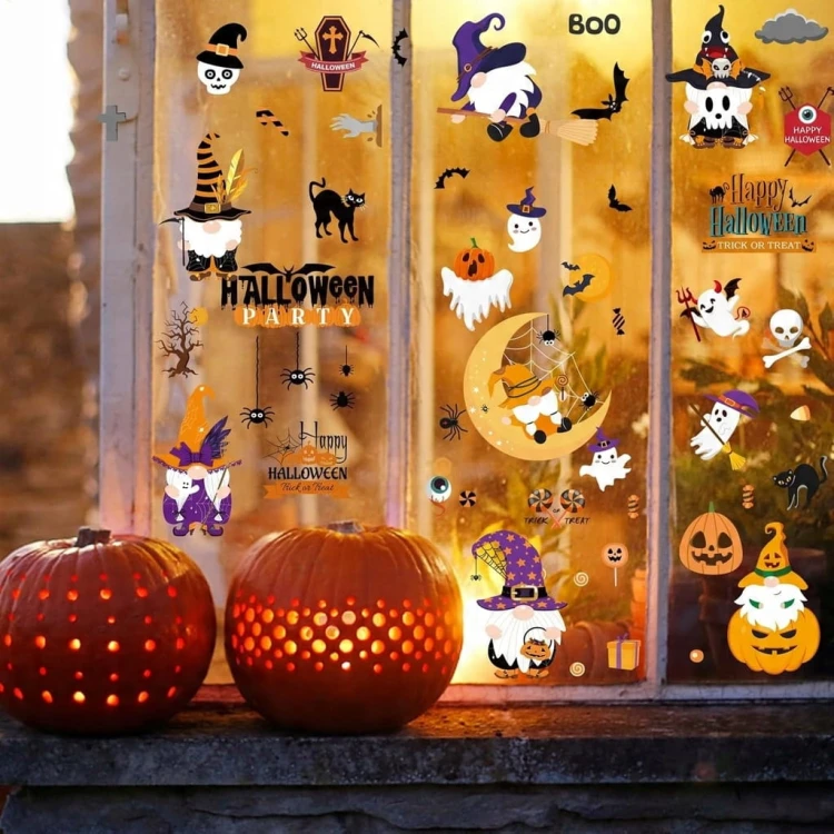 Naklejki na okno dekoracja HALLOWEEN 70 sztuk kolorowe duże i małe pająki