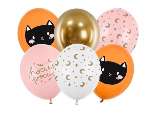 balony HOCUS POCUS czarne koty HALLOWEEN mix 6 szt