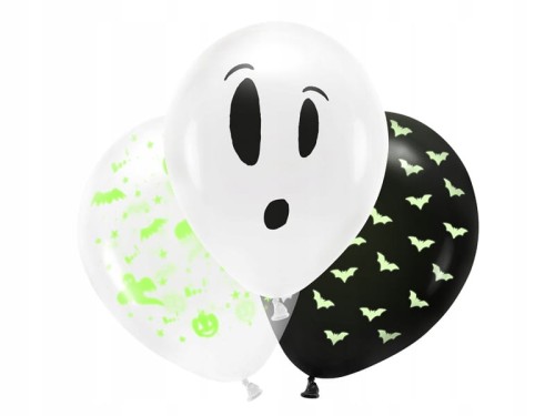 BALONY lateksowe BOO świecące HALLOWEEN 3 szt