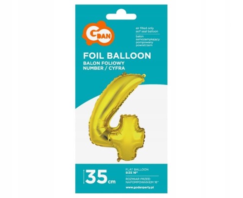 Balon foliowy CYFRA liczba 4 cztery ZŁOTY urodziny przyjęcie 35 cm