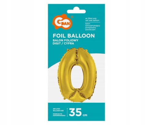 Balon foliowy CYFRA liczba 0 zero ZŁOTY urodziny przyjęcie 35 cm