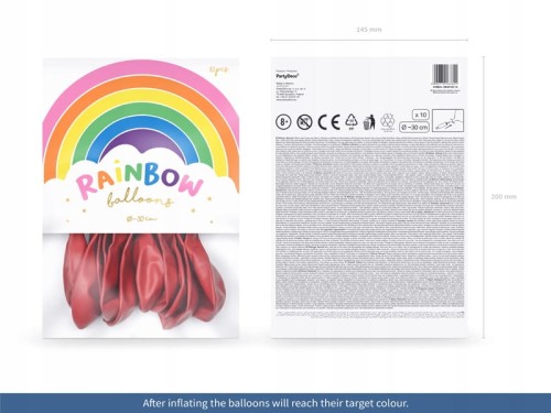 BALONY lateksowe RAINBOW pastel CZERWONE red urodziny 10 sztuk