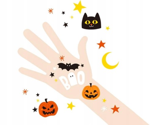 Zestaw TATUAŻE HALLOWEEN zmywalne DUCHY DYNIE nietoperze pająki