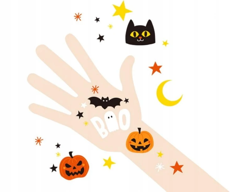 Zestaw TATUAŻE HALLOWEEN zmywalne DUCHY DYNIE nietoperze pająki