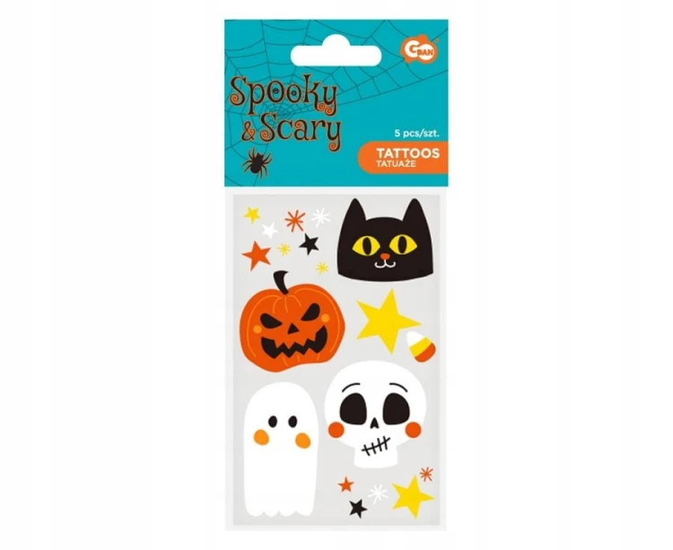 Zestaw TATUAŻE HALLOWEEN zmywalne DUCHY DYNIE nietoperze pająki