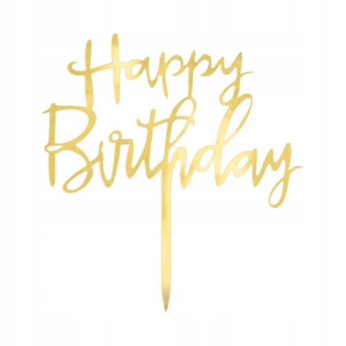 TOPPER na tort HAPPY BIRTHDAY złoty AKRYLOWY LUSTRZANY dekoracja urodziny