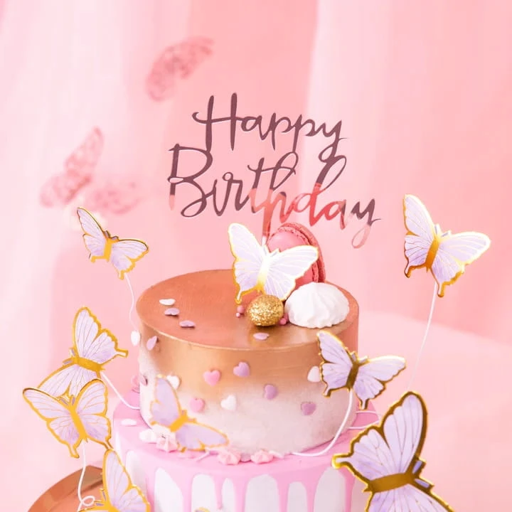 TOPPER na tort HAPPY BIRTHDAY różowe złoto AKRYLOWY LUSTRZANY urodziny gold
