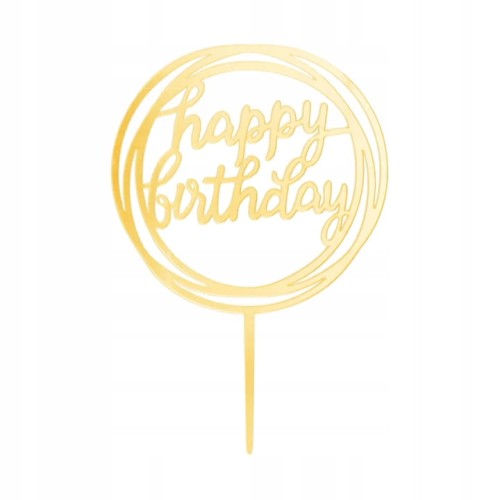 TOPPER na tort HAPPY BIRTHDAY złoty okrągły LUSTRZANY AKRYLOWY URODZINY