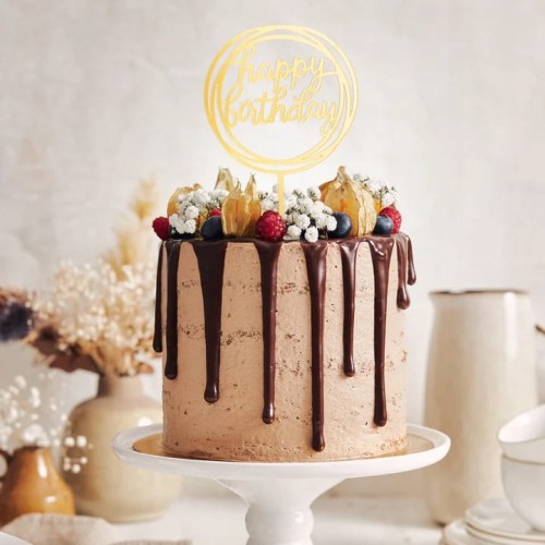 TOPPER na tort HAPPY BIRTHDAY złoty okrągły LUSTRZANY AKRYLOWY URODZINY