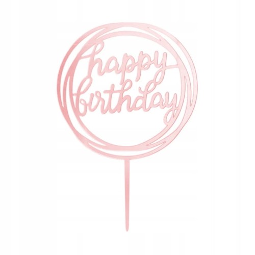 TOPPER na tort HAPPY BIRTHDAY różowe złoto okrągły LUSTRZANY URODZINY rose