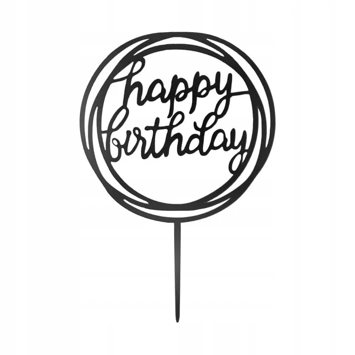 TOPPER na tort HAPPY BIRTHDAY czarny OKRĄGŁY dekoracja AKRYLOWY URODZINY