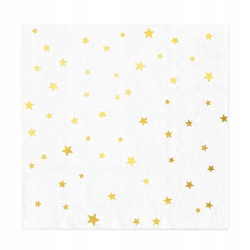SERWETKI papierowe BIAŁE w GWIAZDKI złote x10 sztuk 33x33 cm Partypal