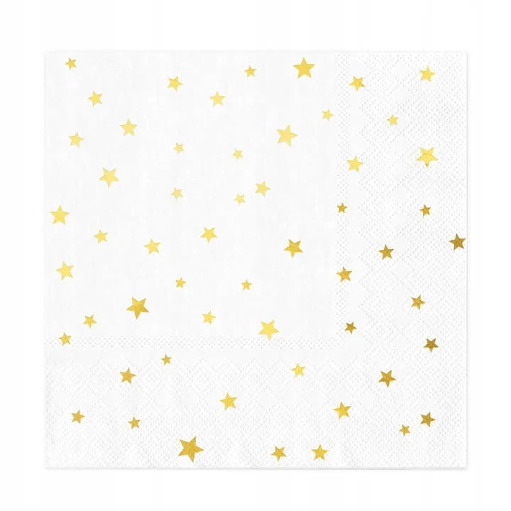 SERWETKI papierowe BIAŁE w GWIAZDKI złote x10 sztuk 33x33 cm Partypal